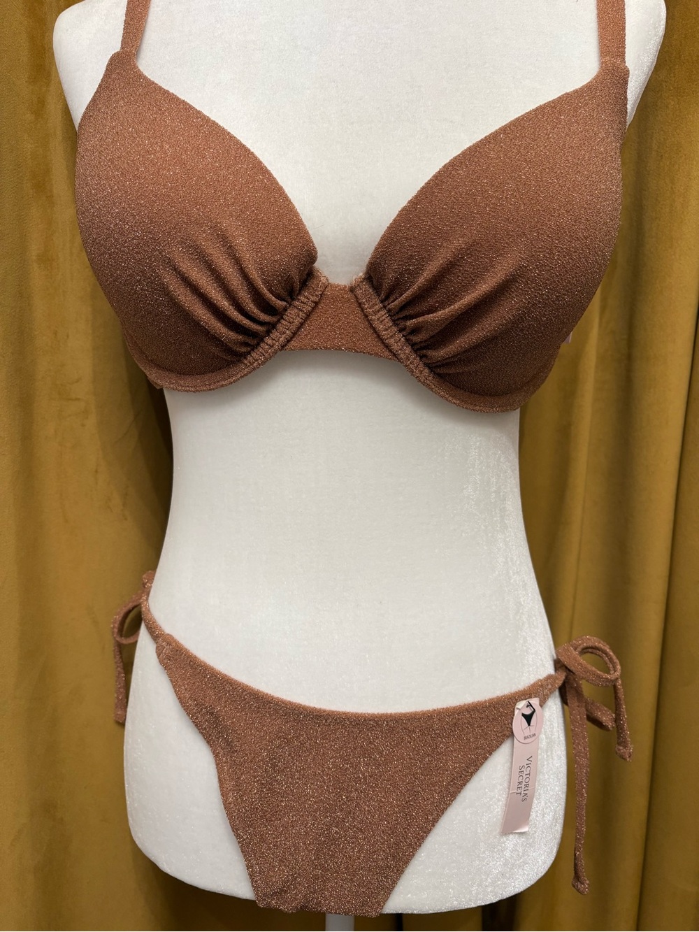 NWT Victoria Secret Shimmery Brown/ Tan Tie-Side Bikini Set - Women Swim